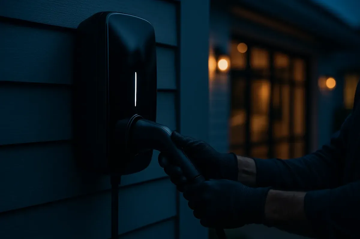 Electrician installing a home EV charger on a Long Island home