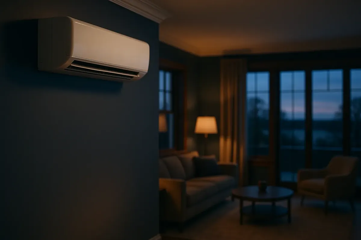 Ductless mini-split air handler in a modern Long Island living room