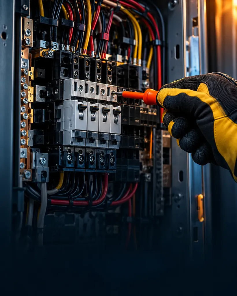 Electrician working on an electrical panel